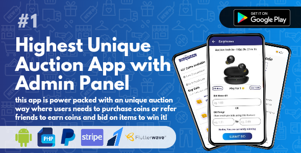 Highest Unique Bid | Redeem Prizes | App + Admin + Seller + Website    