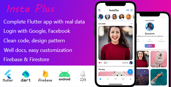InstaPlus - Complete app Instagram, 9GAG clone Android iOS Flutter  Mobile Full Applications