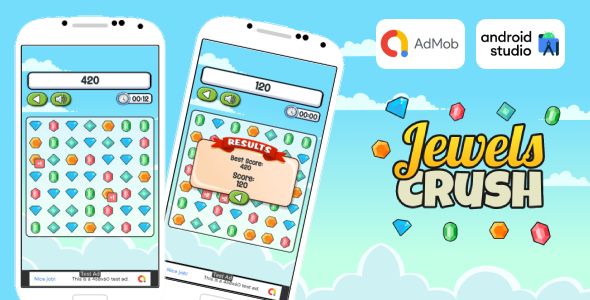 Jewels Crush - Match 3 Game Android Studio Project with AdMob Ads + Ready to Publish    