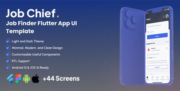 Job Chief - Job Finder Flutter App Ui Template (Figma File Included) Flutter Mobile