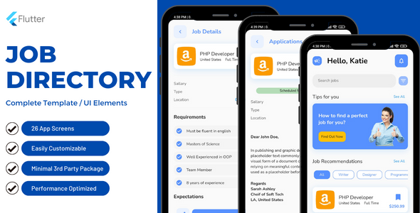 Job Directory Flutter Mobile App UI Element Template    