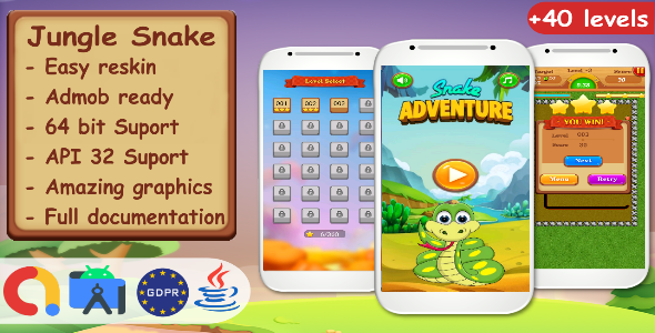 Jungle Snake Android Studio Complete Project + Admob Ready to Publish Android  Mobile Games