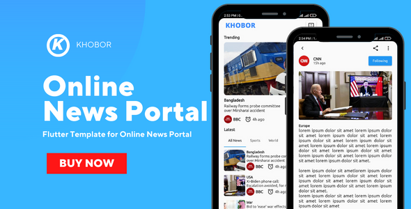 Khobor - Online News Portal Flutter App Template    
