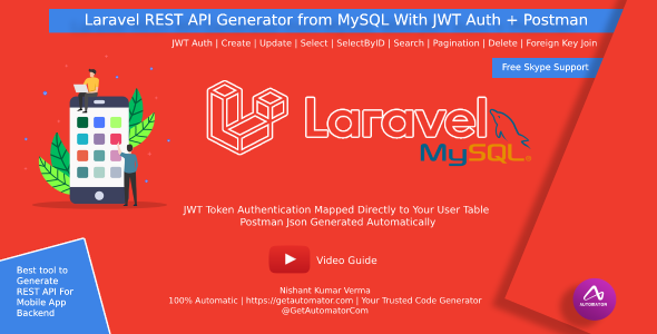 Laravel REST API Generator From MySQL With JWT Auth + Postman    