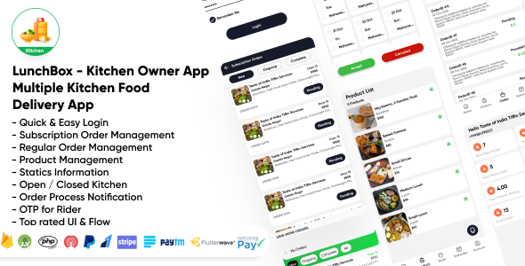 LunchBox - Kitchen Owner App | Multiple Kitchen Food Delivery App Android  Mobile Full Applications