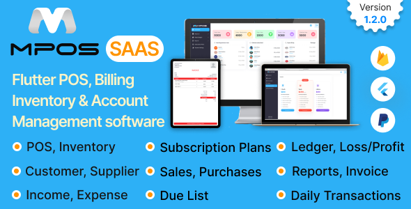 MPOS SAAS - Flutter Web POS,Billing,Inventory Account software & Firebase+Super Admin Flutter Software Mobile 