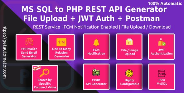 MS SQL to PHP REST API Generator With JWT Authentication    