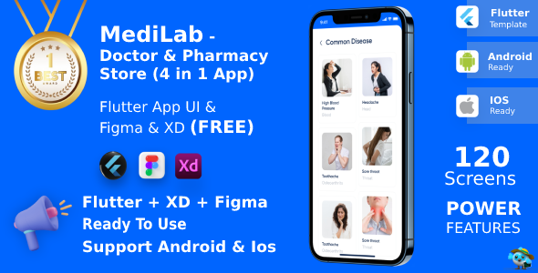 MediLab Doctor & Pharmacy ANDROID + IOS + FIGMA + Sketch + Sonar Qube Test Report | UI Kit | Flutter Flutter  Mobile 