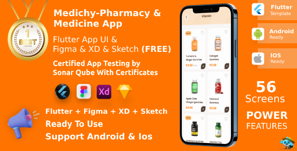 Medichy Pharmacy & Medicine Store ANDROID + IOS + FIGMA | UI Kit | Flutter | Figma, XD, Sketch FREE