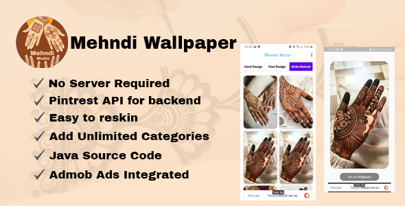 Mehndi Wallpaper | Pintrest API | Admob Ads Android  Mobile Full Applications