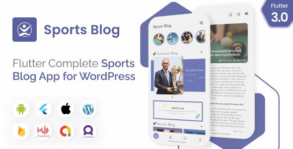 Mighty Sports - Flutter 3.0 blog app for Sports with WordPress backend | Wordpress Blog App Flutter  Mobile 