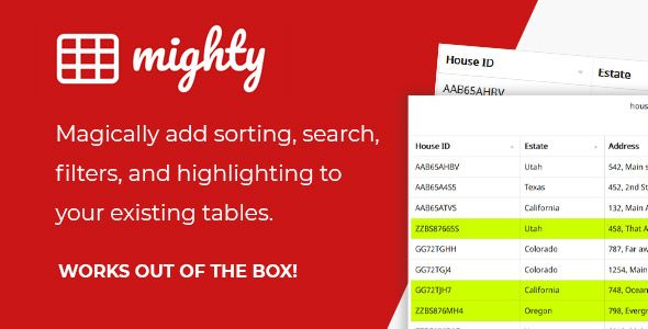 Mighty Tables | Add sorting, search, filters, and highlighting to your tables image