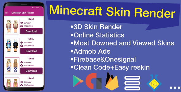 Minecraft Skin App Template  With 3D Skin Render    