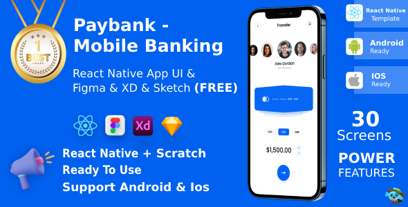 Mobile Banking App | UI Kit | ReactNative | Figma + Sketch + XD FREE | PayBank   Mobile Native Web