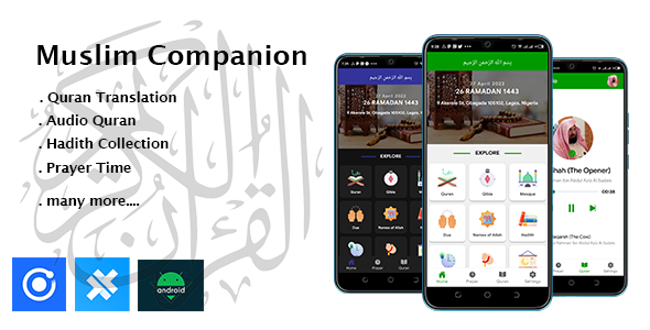 Muslim Companion - Quran, Prayer Time, Hadiths, Admobs,  Android and iOS Application Android  Mobile Full Applications