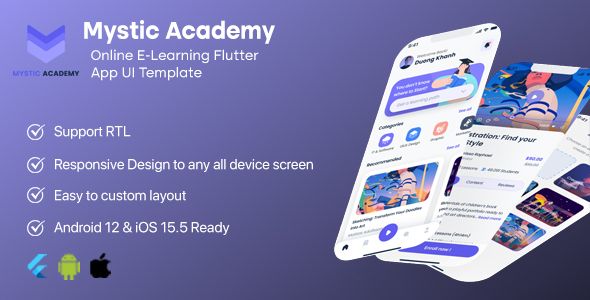 Mystic Academy - Online E-Learning Flutter App UI Template Flutter  Mobile 