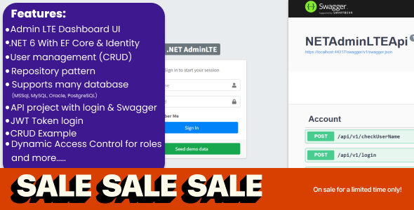 .NET 6 MVC with AdminLTE & API Starter Kit + Authentication, User Management    