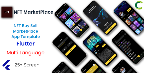 NFT Buy Sell Market Place App Template in Flutter | Multi Language Flutter  Mobile Templates