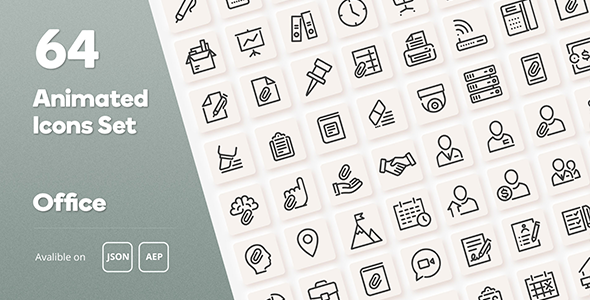 Office Animated Icons Set - Wordpress Lottie JSON SVG    