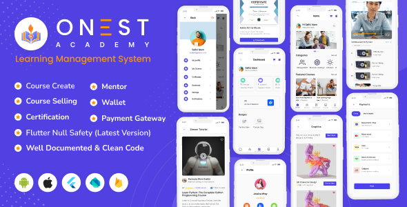 Onest academy LMS Mobile App - Flutter v.3.0 Android & IOS Flutter  Mobile Full Applications