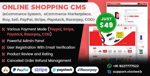 Online Shopping CMS (eCommerce System, eCommerce Marketplace, PayPal, Stripe, Razorpay, COD)    