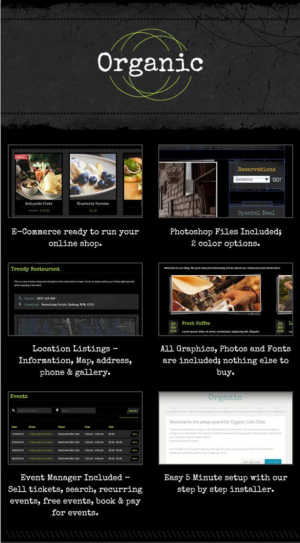 Organic Cafe Restaurant Grunge WordPress theme
