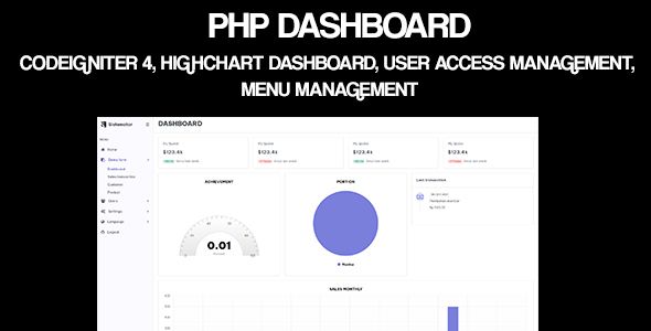 PHP Dashboard - Codeigniter 4 - Highchart Dashboard, User Access Management, Menu Management    Forms