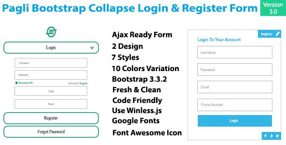 Pagli - Bootstrap Collapse Log in & Register Form    Forms