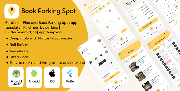 Parclick – Find and Book Parking Spot app template | Find near by parking | Flutter(android,ios) app Flutter  Mobile Templates