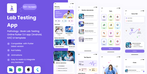 Pathology : Book Lab Testing Online flutter 3.X app (Android, iOS) UI template Flutter  Mobile Templates