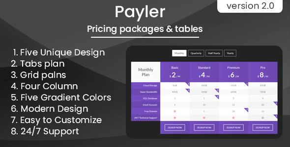 Payler - Pricing Packages & Tables    