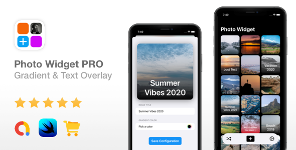 Photo Widget PRO - AdMob Ads, In-App Purchases, Text/Gradient Overlay iOS  Mobile Full Applications