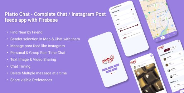 Piatto Chat - Complete Chat / Instagram Post feeds app with Firebase Flutter  Mobile 