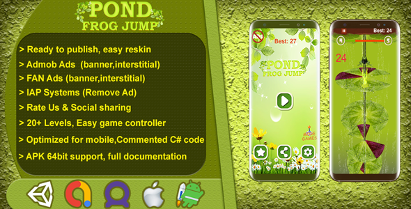 Pond Frog Jump - Complete Game Template / Project - Unity Game Android  Mobile Games