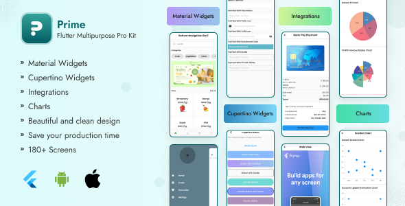 Prime Flutter Multipurpose Pro Kit | Material widgets, Cupertino widgets, Integrations, Charts Flutter Widgets Mobile 