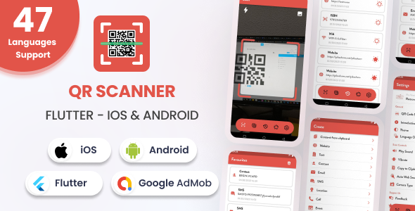 QR Code Scanner & Barcode Reader - Flutter Android & iOS Full App (47 Languages) Flutter Code Mobile 