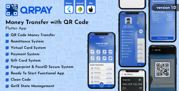 QRPay - Money Transfer with QR Code Flutter App    