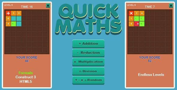 Quick Maths Game (Construct 3 | C3P | HTML5) Puzzle Game    Games