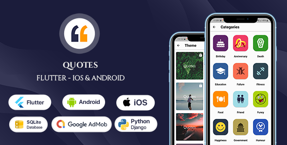 Quotes App - Flutter Android & iOS Full App + Python Admin Panel    