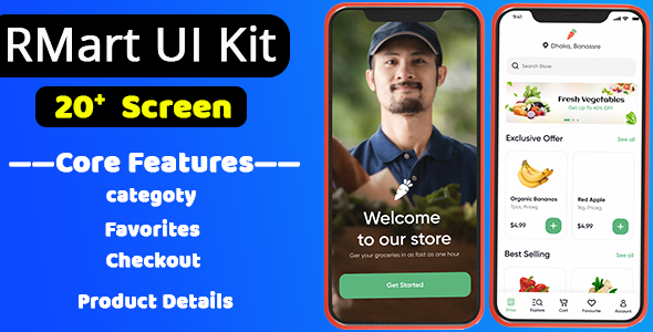 RMart-Grocery & Vegetables Flutter App  UI KIT | Flutter 2.0 Template Flutter  Mobile 