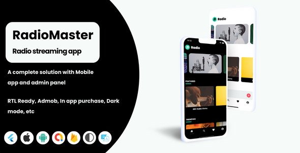 RadioMaster - Flutter app - iOS app, Android App, Admin panel Flutter  Mobile Full Applications