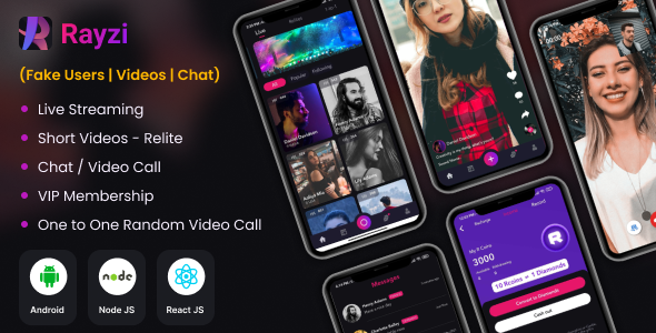 Rayzi with Fake Data : Live streaming, Random video call, Feed, Short Videos & Dating video call app Android  Mobile Full Applications