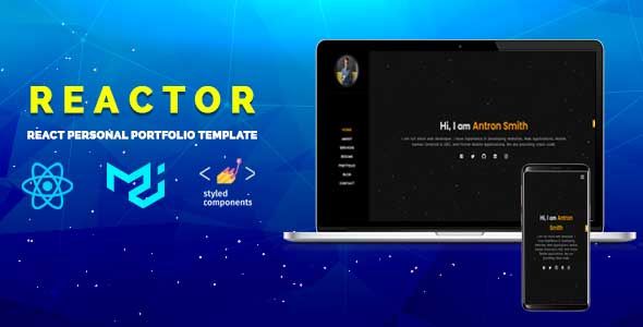 Reactor - React Personal Portfolio Template + React Hooks    