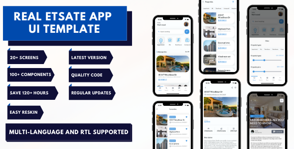 Real estate UI Template Flutter + iOS + Android app    