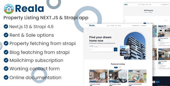 Reala - Property Listing NEXT.JS, Strapi app Next.js Miscellaneous  