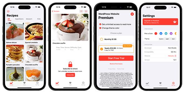 Recipe iOS WordPress App - SwiftUI Full Application iOS Blog Mobile Full Applications