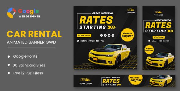 Rent Car HTML5 Banner Ads GWD image