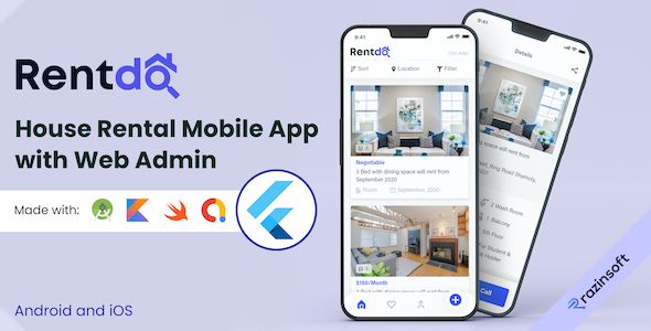 Rentdo: Best House Rental App & Web Admin | Online House Rent Or Apartment Booking Platform Flutter  Mobile 