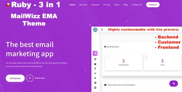 Ruby - 3 in 1 Mailwizz Modern Customizable Theme    