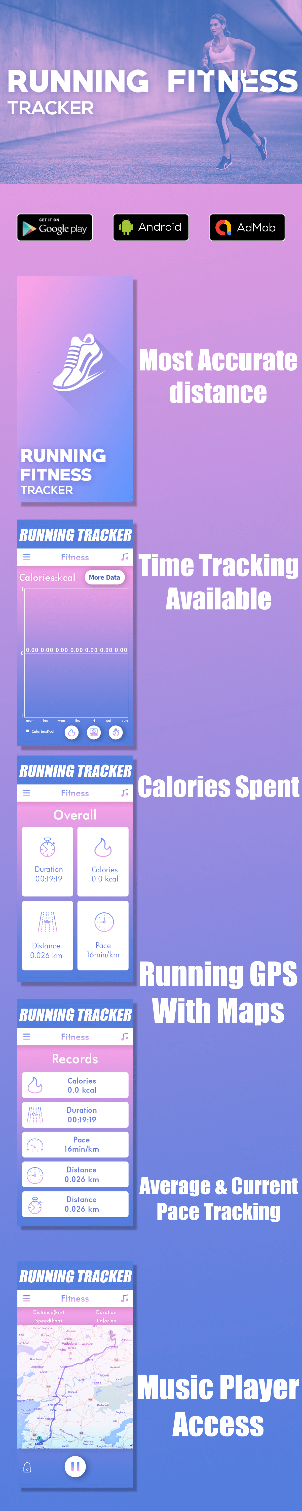 Running Tracker for Fitness - GPS Running Tracker | Running Fitness | Android App | Admob Ads - 1